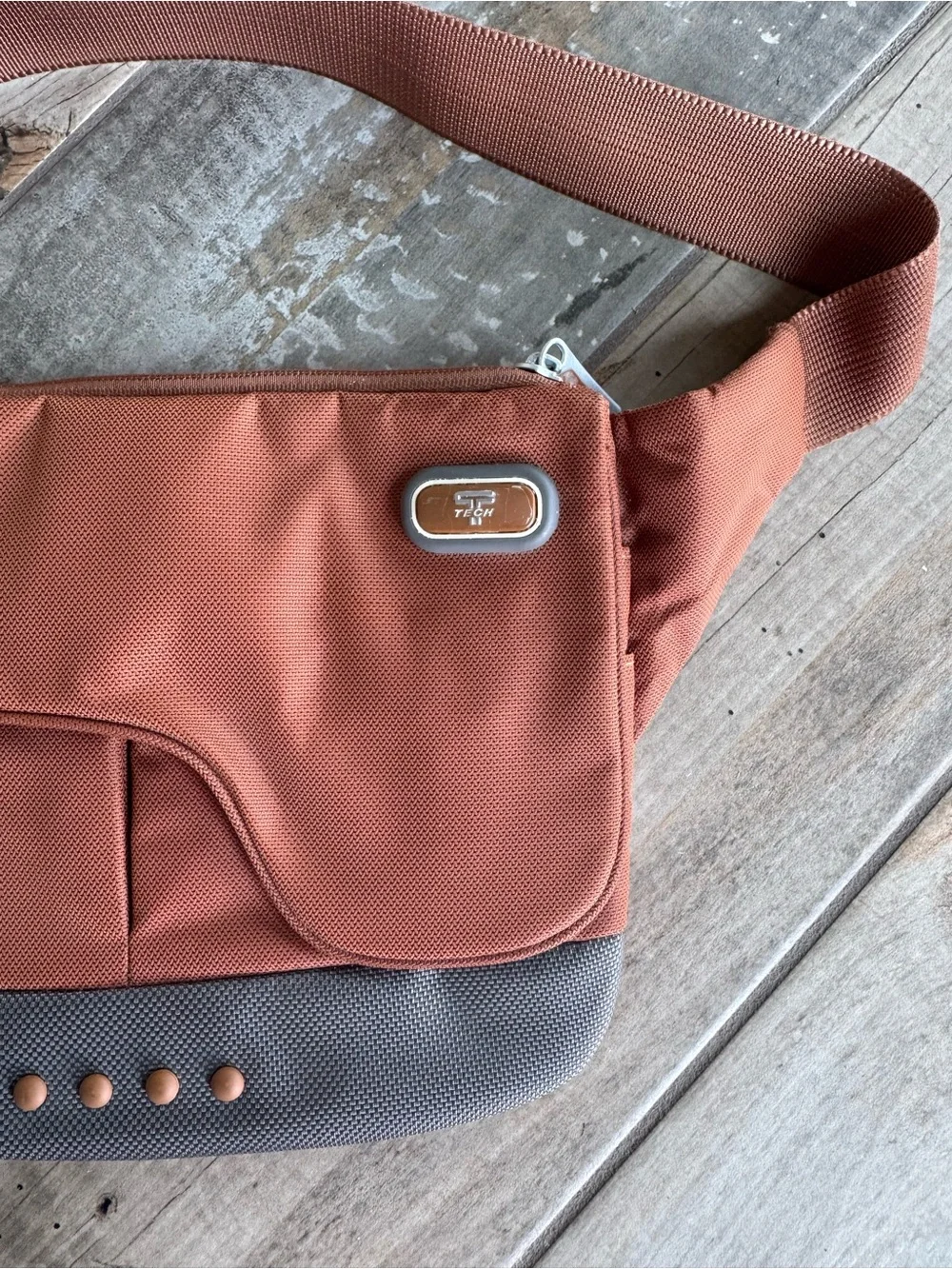 Tumi Unisex Rust and Gray Waist Body Crossbody Tech Bag